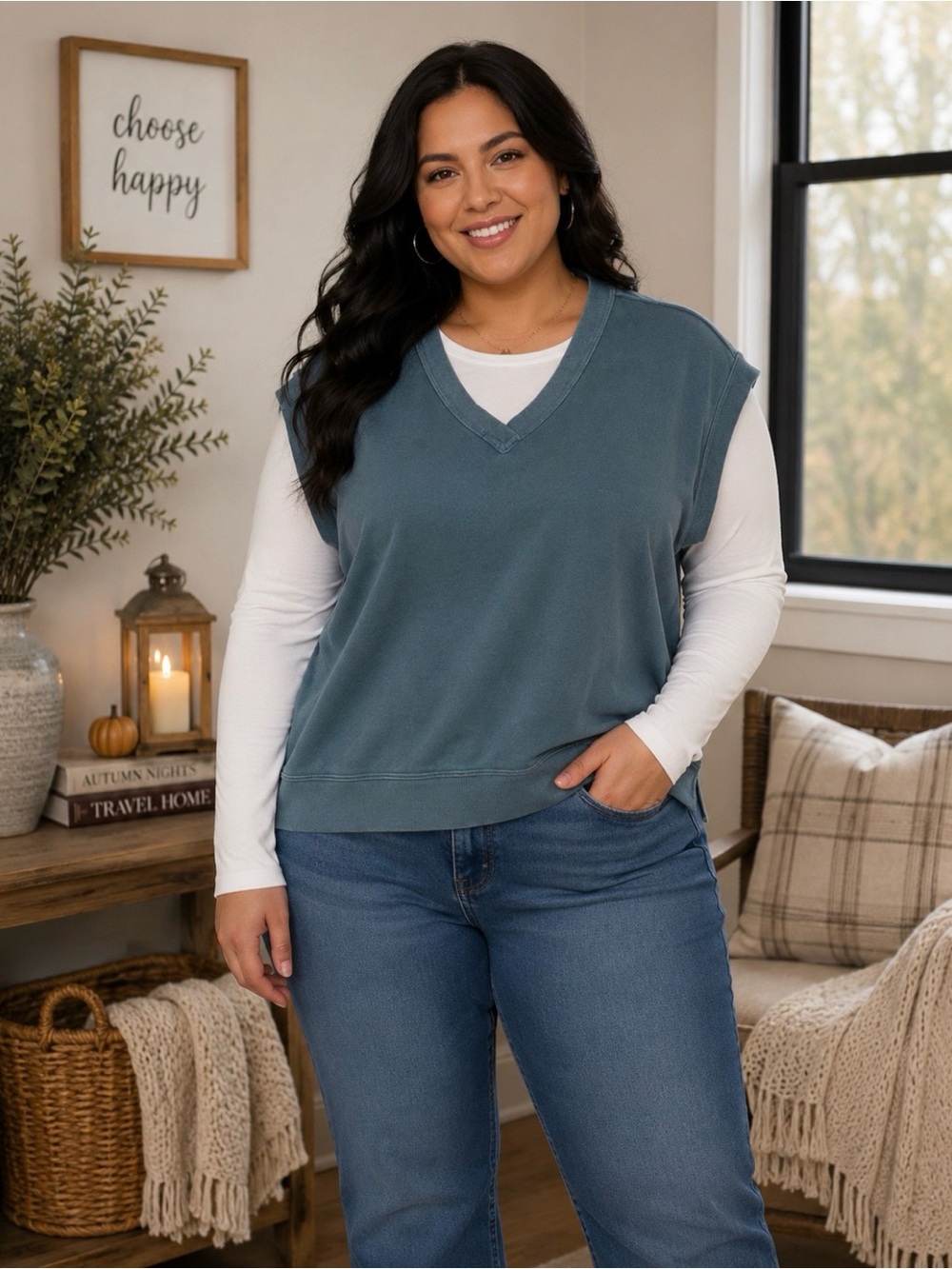 Double Zero Slate Green V-Neck Knit Vest